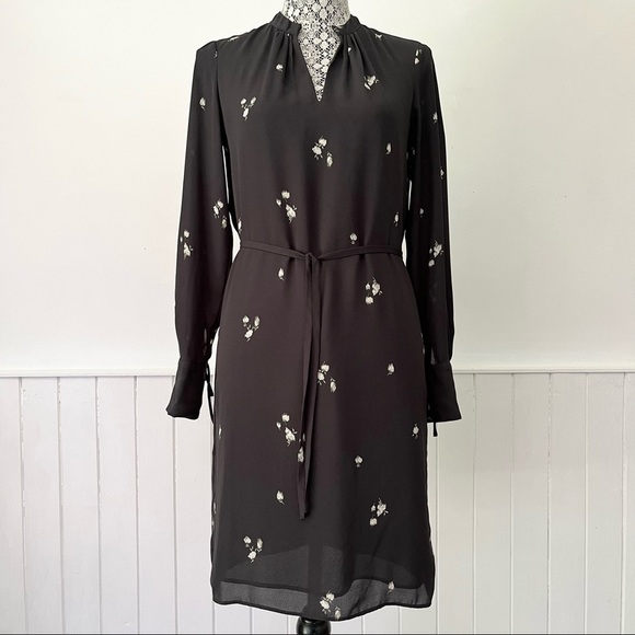 H&M Dark Gray Floral Long Sleeve Shift Dress Size XS - Picture 3 of 16